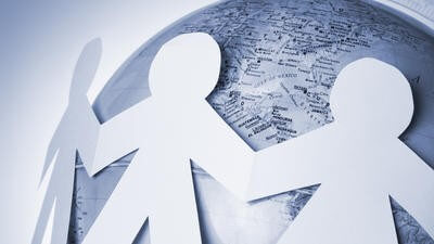 globe with paperchain people