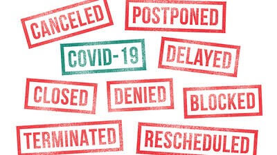 Covid-19 rubber stamps cancelled postponed delayed closed
