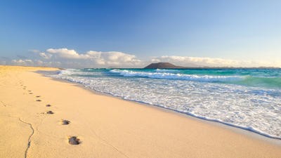 Footprints on a beach in the canary islands