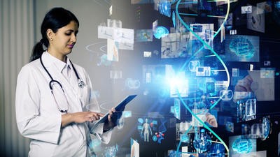 Female medic using AI