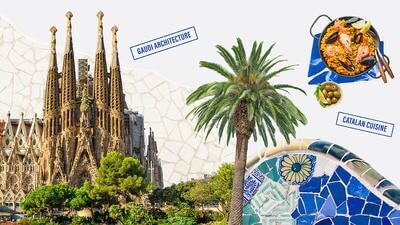 Collage of Barcelona things to do