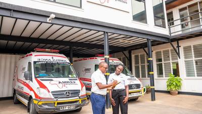 AMREF ambulances and staff