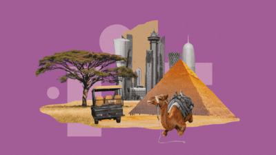 Collage graphic about travel trends in the Middle East and Africa