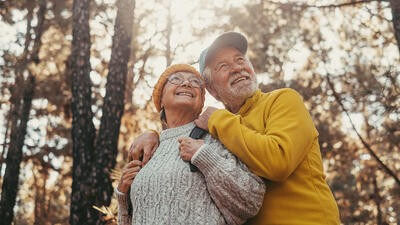 Mature couple on a walk autumn 