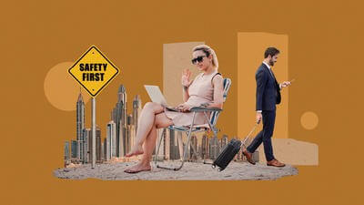 Collage about the changing face of business travel