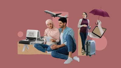 Woman travelling while pregnant in the airport