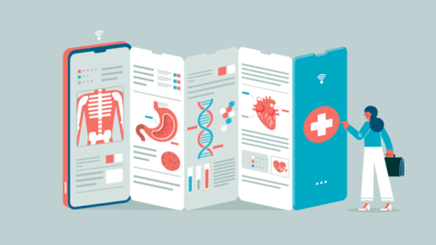 Illustration of person using medical service app/services