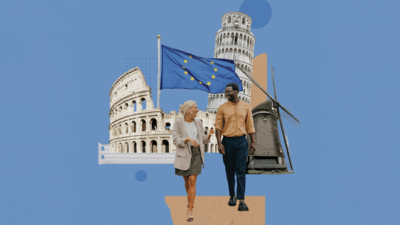 Collage of people exploring Europe