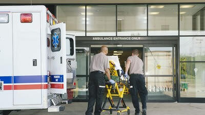 Emergency ambulance into hospital
