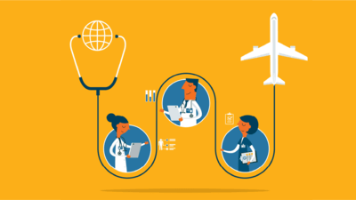 Illustration of doctors and medical travel