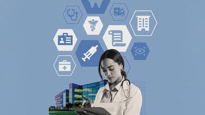 Collage of a doctor with IPMI icons 