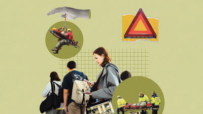 Collage of natural disasters and assistance