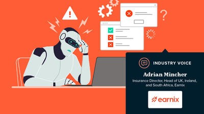 Illustration of a robot AI using a computer and getting errors