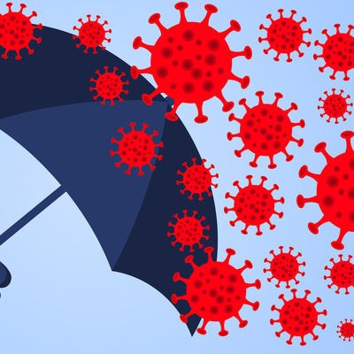 Hand holding an umbrella against the 2019 novel coronavirus