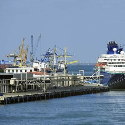 A docked cruise ship
