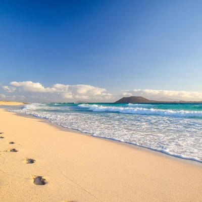 Footprints on a beach in the canary islands