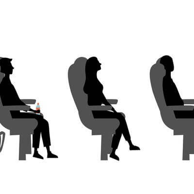 Illustration of a busy plane interior