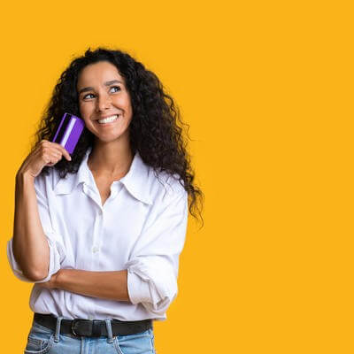 Woman with bank card