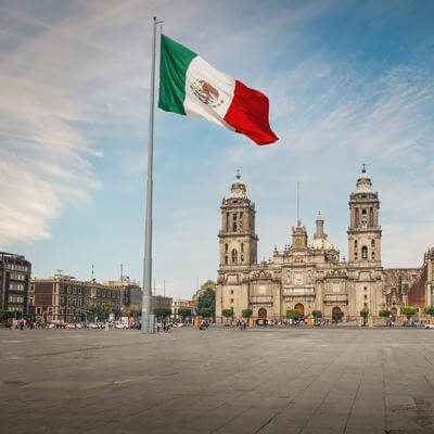 Mexico City square with flag
