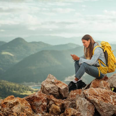 Traveller with phone