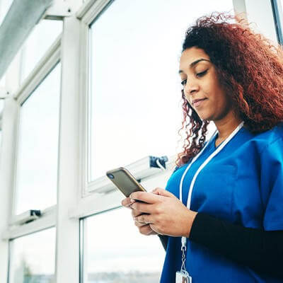 Nurse on mobile phone