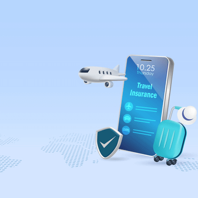 Mobile phone with travel insurance platform on screen