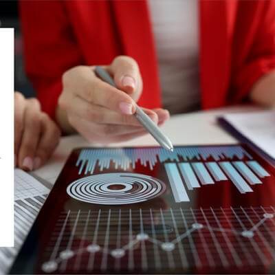 Co-workers looking at data