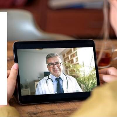 Person using iPad to talk to doctor