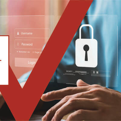 Graphic of person using computer and typing password