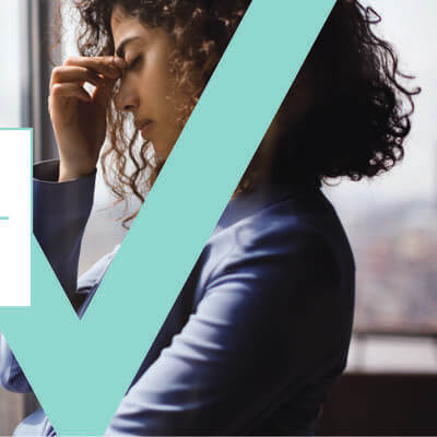 Graphic of woman holding her head in her hand