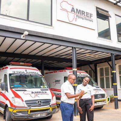 AMREF ambulances and staff