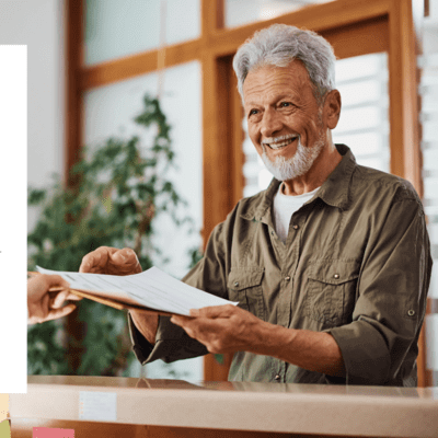 Graphic of a man at a hospital reception