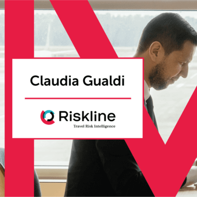 Graphic of man using laptop in airport