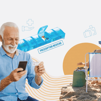 Collage of senior market, travel and health insurance