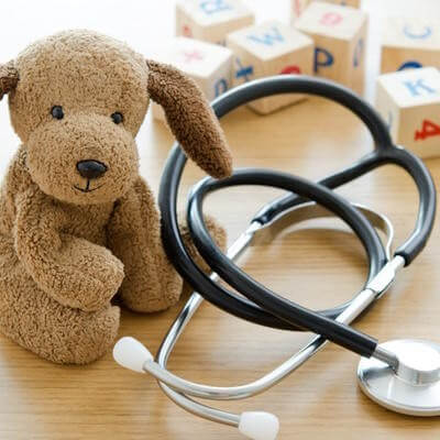 Paediatrics dog toy and stethoscope