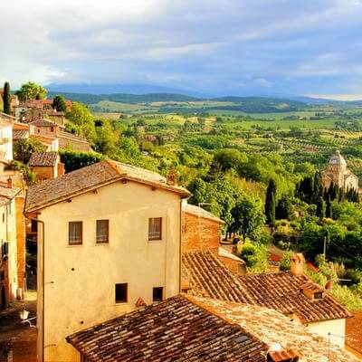 Image of Italian village overlooking countryside