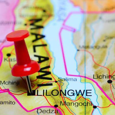 Malawi pinpointed on a map
