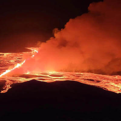 Image of volcano erupting with lava in southern Iceland
