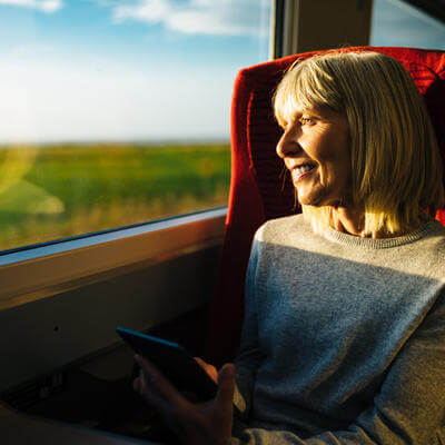 Image of woman travelling on train
