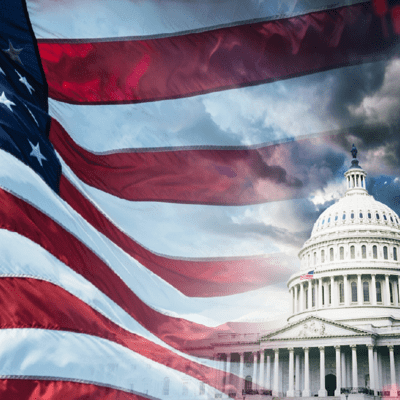 American flag and The White House