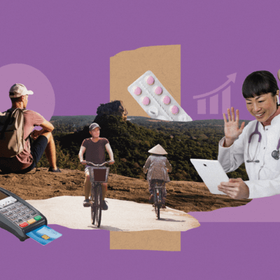 Collage about healthcare for expatriates in Asia