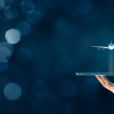 Air ticket booking and internet travel insurance concept