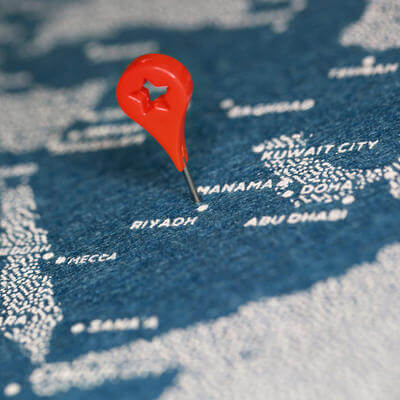 Map with pin on Saudi Arabia's Riyadh airport