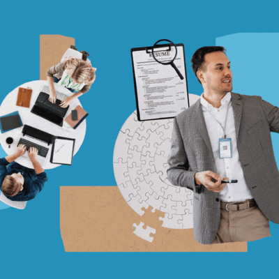 Collage of elements about training and HR