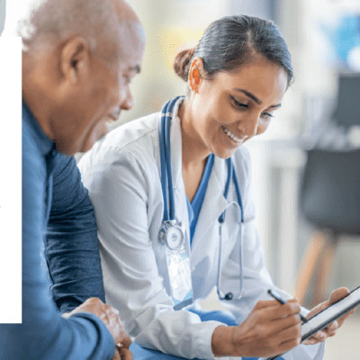 Graphic of a doctor talking to a patient 
