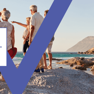 Graphic of mature friends walking on the beach