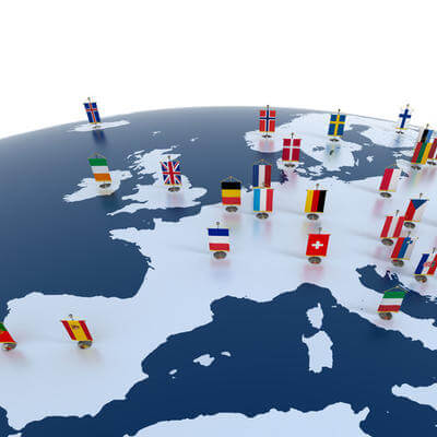 European continent marked with flags