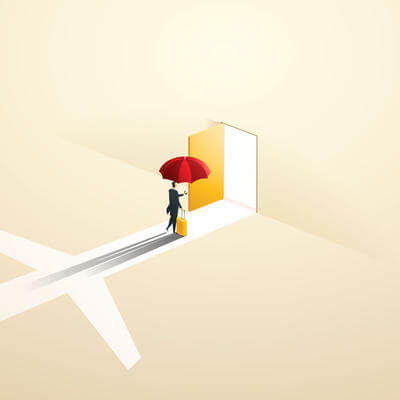 International travel insurance, businessman with travel bag