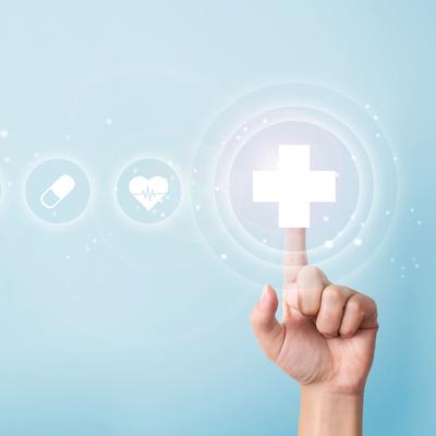 Digital health graphic with hand 