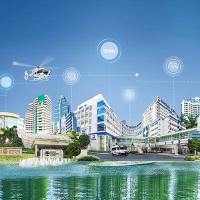 BDMS Graphic cityscape and helicopter